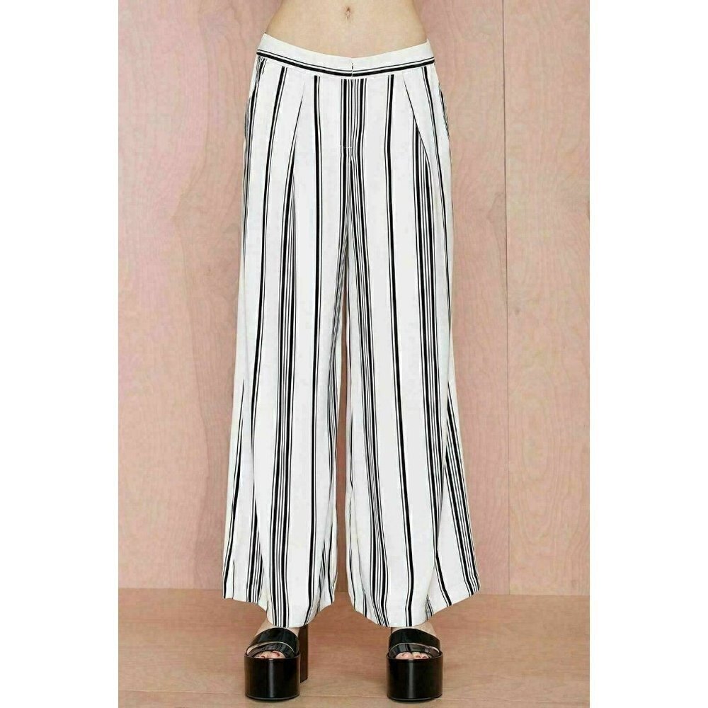 Cameo Womens White Striped Real Talk Wide-Leg Pant
